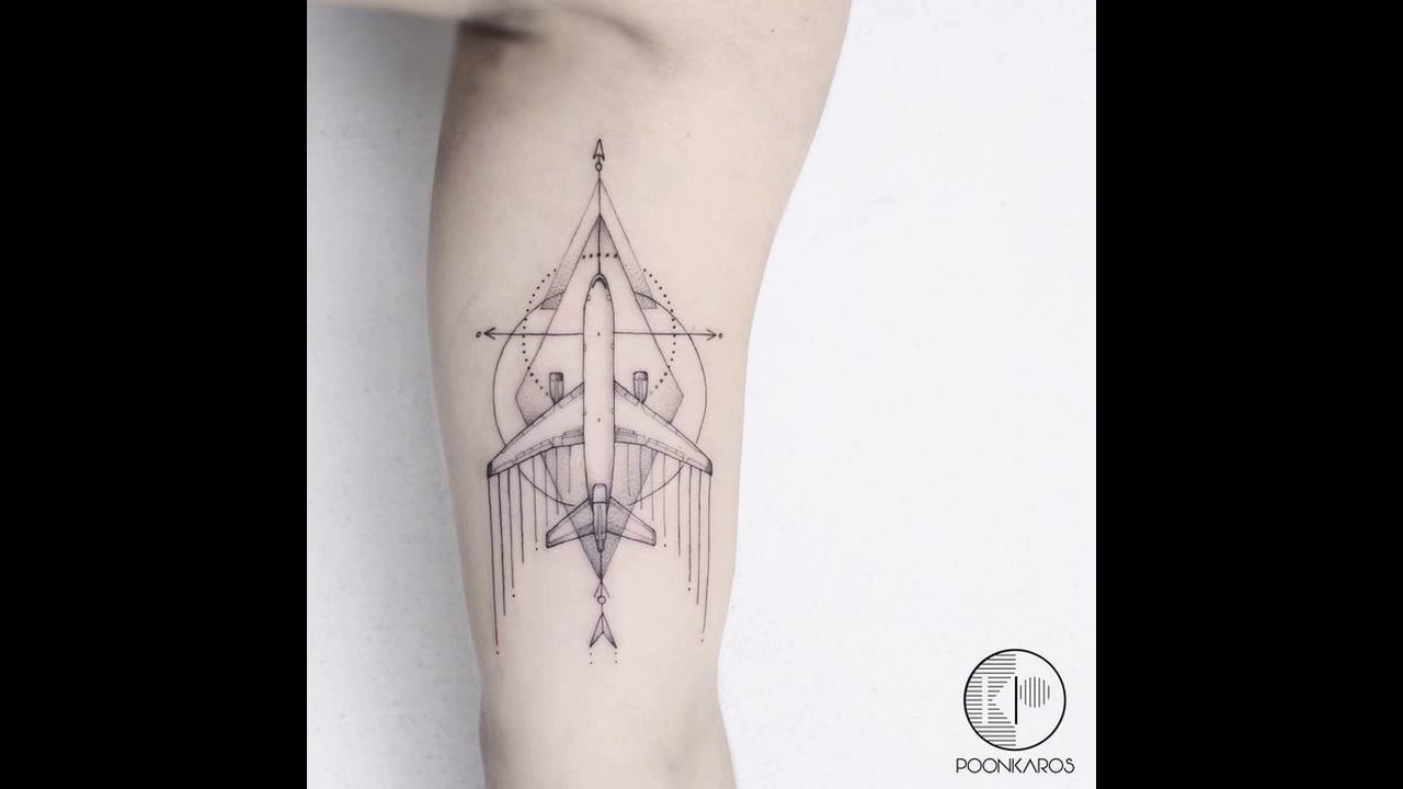 Tattoo uploaded by Iron & Ink • Get a sleek blackwork airplane tattoo on  your forearm, inspired by the iconic Los Angeles skyline. Perfect for  aviation enthusiasts! • Tattoodo